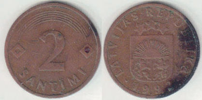 1992 Latvia 2 Santimi A008486